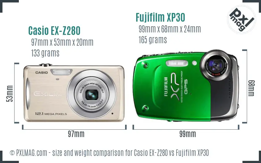 Casio EX-Z280 vs Fujifilm XP30 size comparison