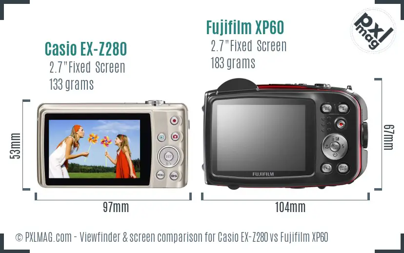 Casio EX-Z280 vs Fujifilm XP60 Screen and Viewfinder comparison