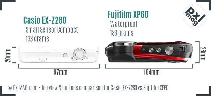 Casio EX-Z280 vs Fujifilm XP60 top view buttons comparison