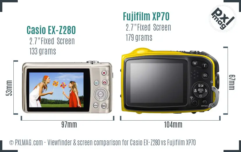 Casio EX-Z280 vs Fujifilm XP70 Screen and Viewfinder comparison