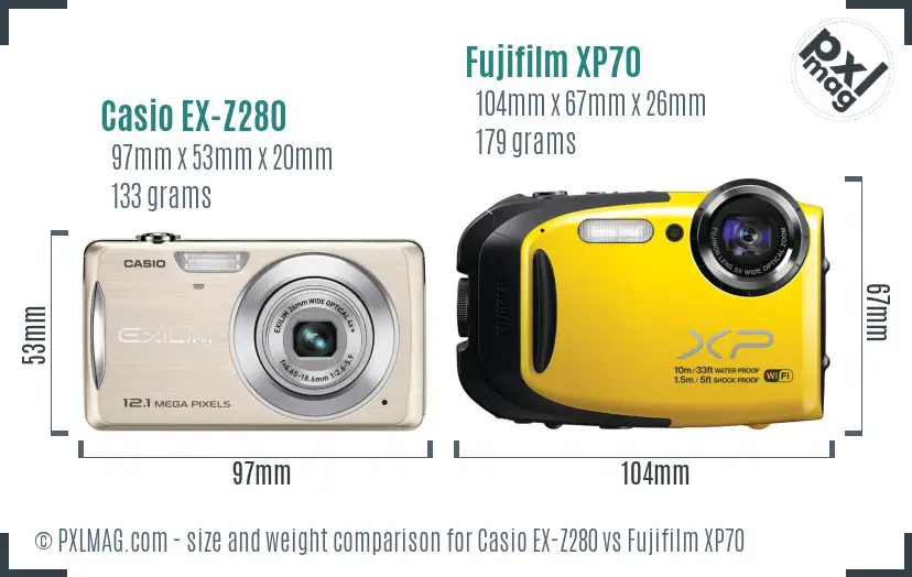 Casio EX-Z280 vs Fujifilm XP70 size comparison