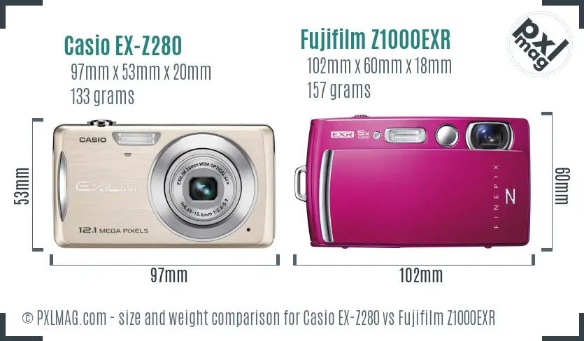 Casio EX-Z280 vs Fujifilm Z1000EXR size comparison Casio EX-Z280 vs Fujifilm Z1000EXR size comparison