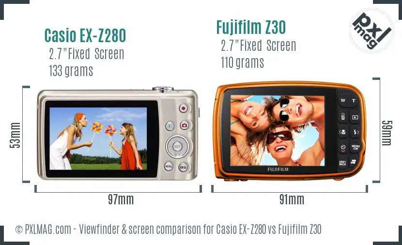 Casio EX-Z280 vs Fujifilm Z30 Screen and Viewfinder comparison Casio EX-Z280 vs Fujifilm Z30 Screen and Viewfinder comparison