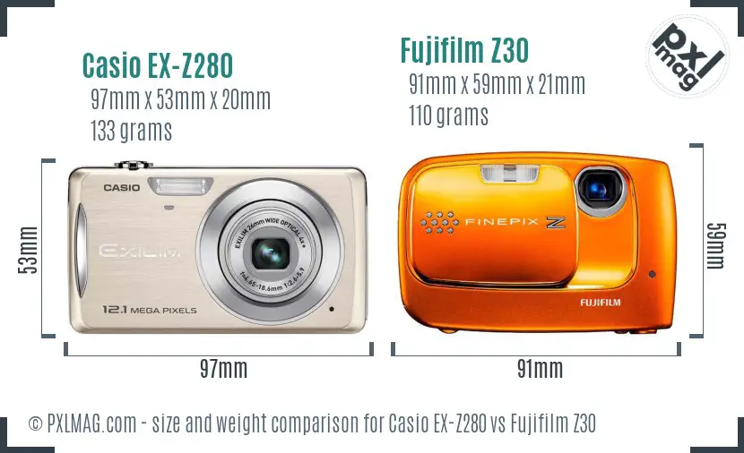Casio EX-Z280 vs Fujifilm Z30 size comparison Casio EX-Z280 vs Fujifilm Z30 size comparison