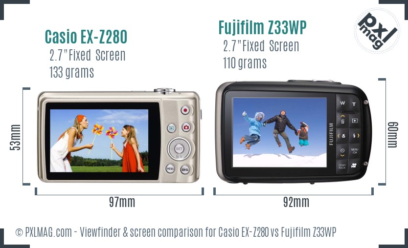 Casio EX-Z280 vs Fujifilm Z33WP Screen and Viewfinder comparison