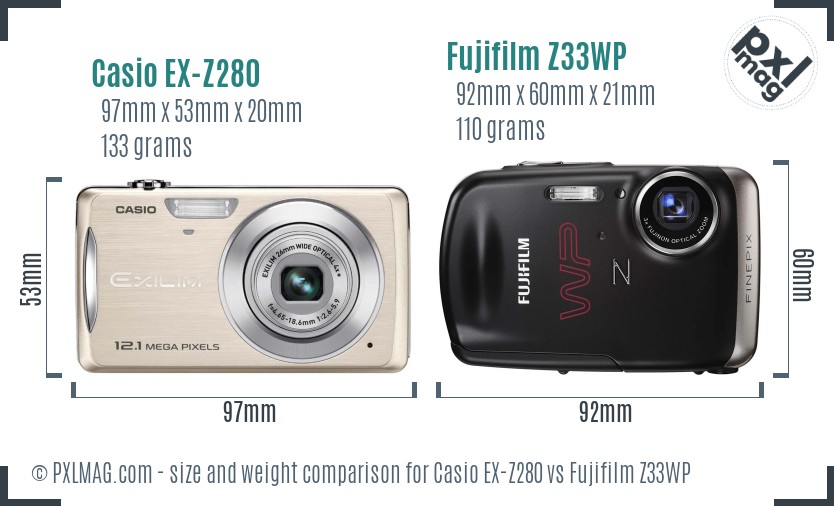 Casio EX-Z280 vs Fujifilm Z33WP size comparison