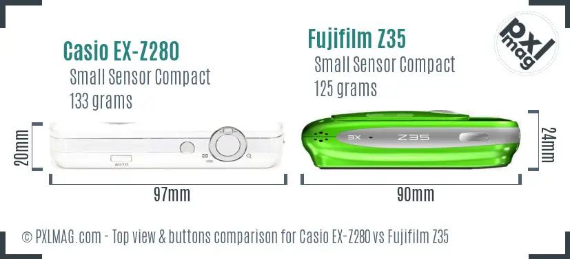Casio EX-Z280 vs Fujifilm Z35 top view buttons comparison