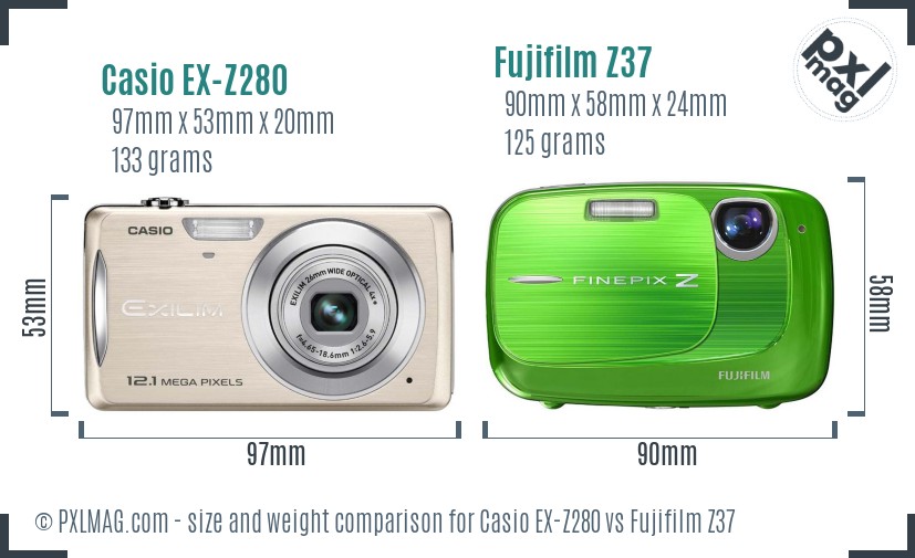 Casio EX-Z280 vs Fujifilm Z37 size comparison