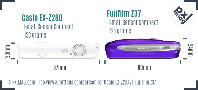 Casio EX-Z280 vs Fujifilm Z37 top view buttons comparison