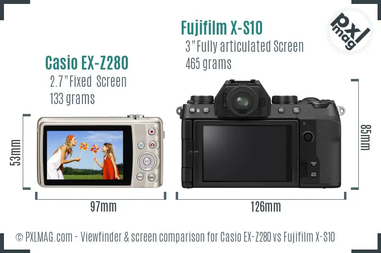 Casio EX-Z280 vs Fujifilm X-S10 Screen and Viewfinder comparison