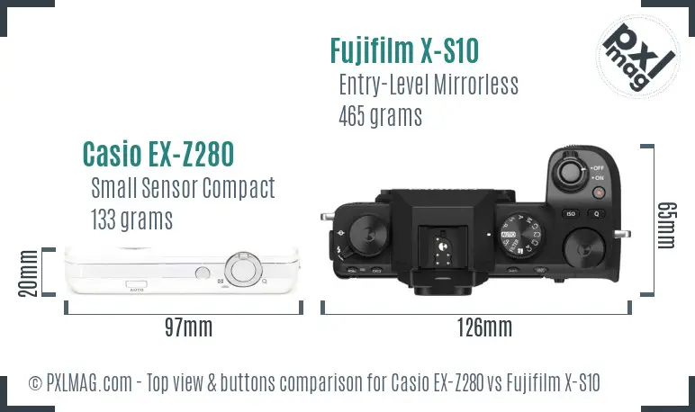 Casio EX-Z280 vs Fujifilm X-S10 top view buttons comparison