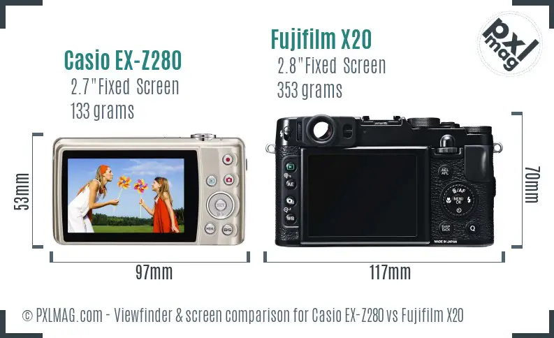 Casio EX-Z280 vs Fujifilm X20 Screen and Viewfinder comparison
