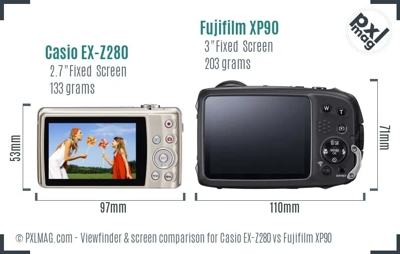 Casio EX-Z280 vs Fujifilm XP90 Screen and Viewfinder comparison