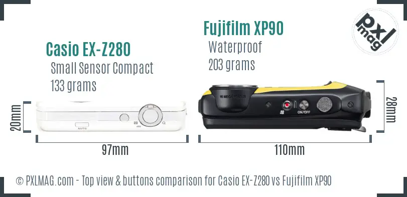 Casio EX-Z280 vs Fujifilm XP90 top view buttons comparison