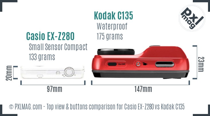 Casio EX-Z280 vs Kodak C135 top view buttons comparison