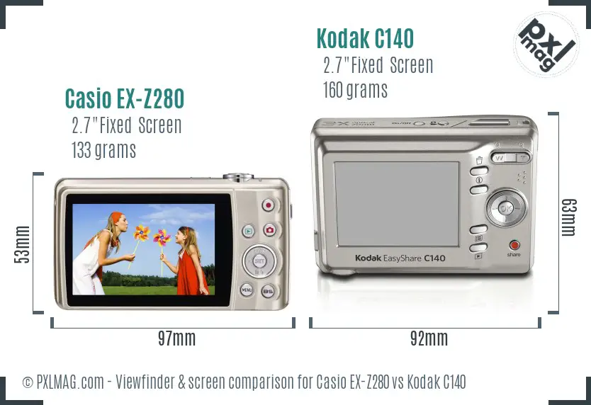 Casio EX-Z280 vs Kodak C140 Screen and Viewfinder comparison