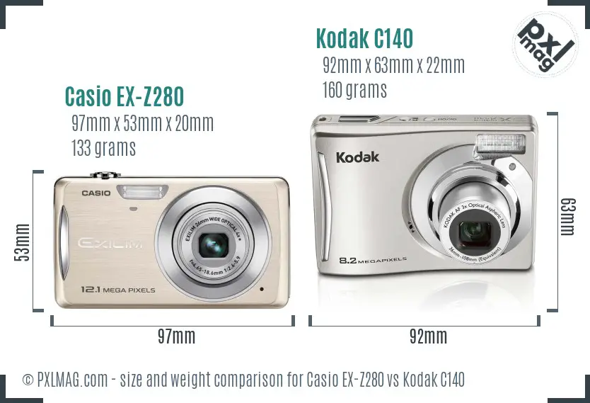 Casio EX-Z280 vs Kodak C140 size comparison