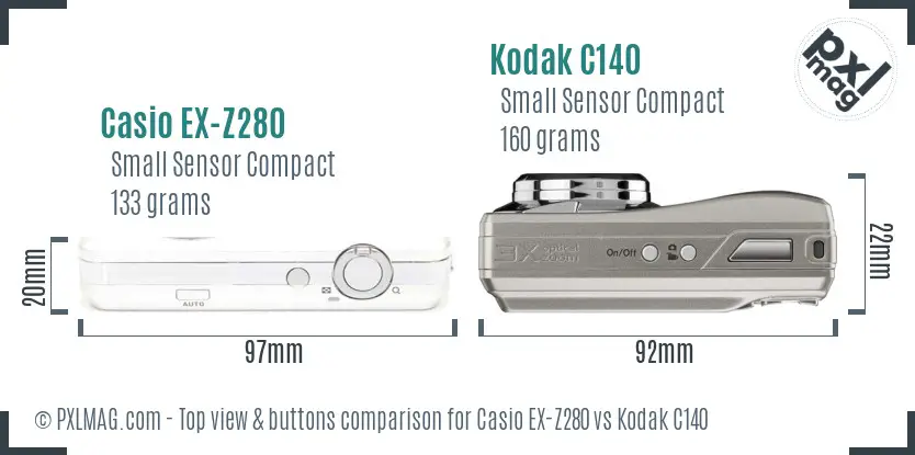 Casio EX-Z280 vs Kodak C140 top view buttons comparison