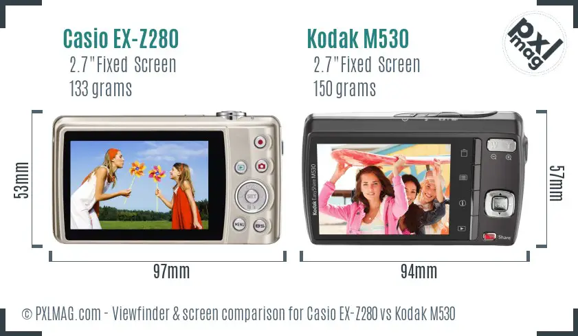 Casio EX-Z280 vs Kodak M530 Screen and Viewfinder comparison