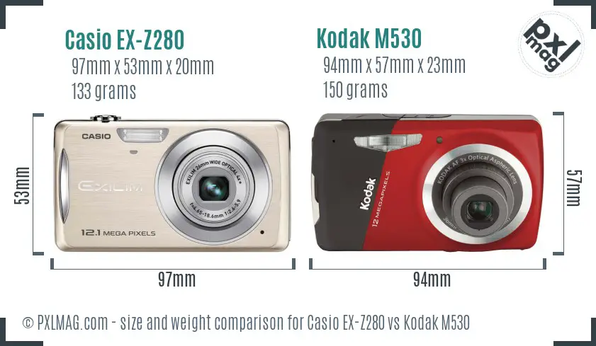 Casio EX-Z280 vs Kodak M530 size comparison
