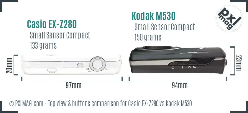 Casio EX-Z280 vs Kodak M530 top view buttons comparison