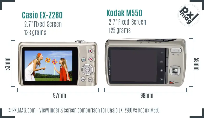 Casio EX-Z280 vs Kodak M550 Screen and Viewfinder comparison Casio EX-Z280 vs Kodak M550 Screen and Viewfinder comparison