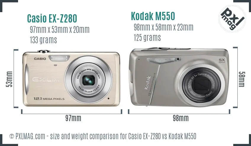 Casio EX-Z280 vs Kodak M550 size comparison Casio EX-Z280 vs Kodak M550 size comparison
