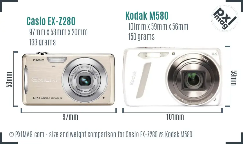 Casio EX-Z280 vs Kodak M580 size comparison