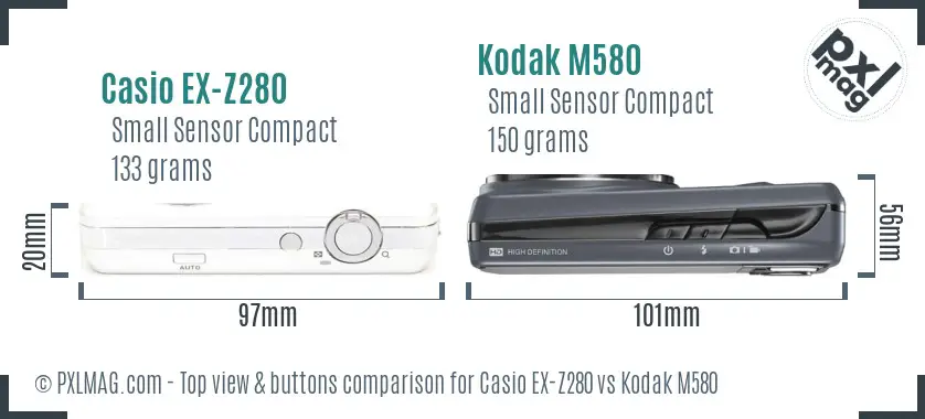 Casio EX-Z280 vs Kodak M580 top view buttons comparison