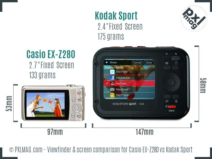 Casio EX-Z280 vs Kodak Sport Screen and Viewfinder comparison Casio EX-Z280 vs Kodak Sport Screen and Viewfinder comparison