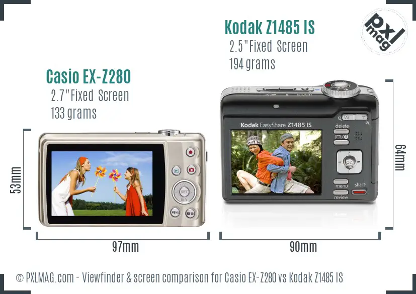 Casio EX-Z280 vs Kodak Z1485 IS Screen and Viewfinder comparison