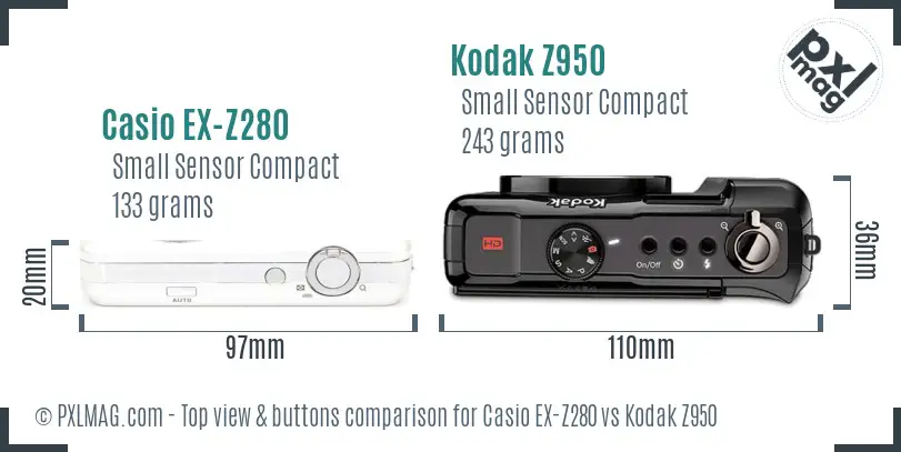Casio EX-Z280 vs Kodak Z950 top view buttons comparison