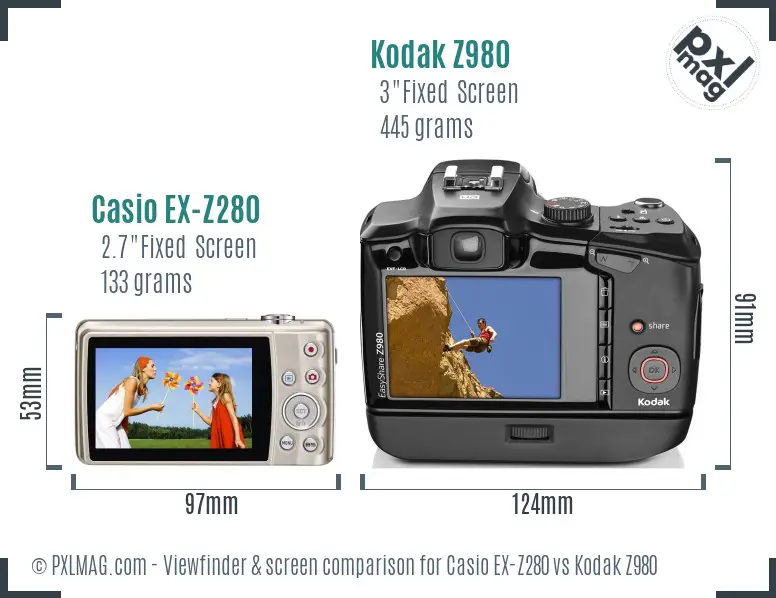 Casio EX-Z280 vs Kodak Z980 Screen and Viewfinder comparison