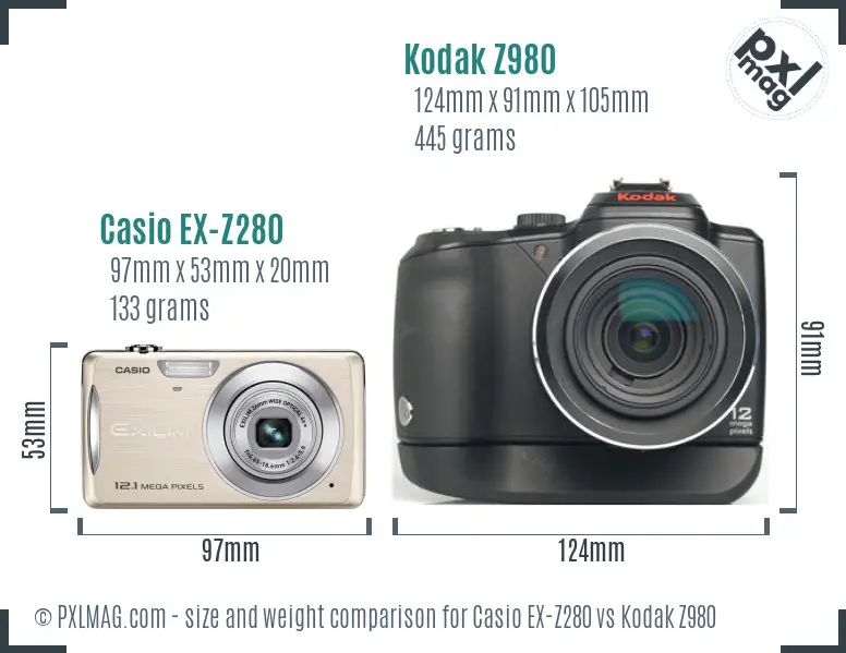Casio EX-Z280 vs Kodak Z980 size comparison