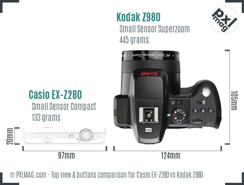 Casio EX-Z280 vs Kodak Z980 top view buttons comparison