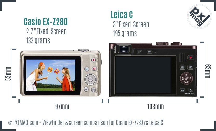 Casio EX-Z280 vs Leica C Screen and Viewfinder comparison