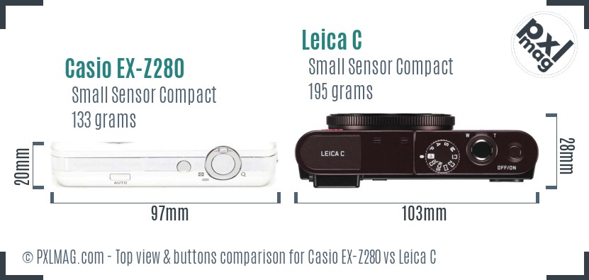Casio EX-Z280 vs Leica C top view buttons comparison