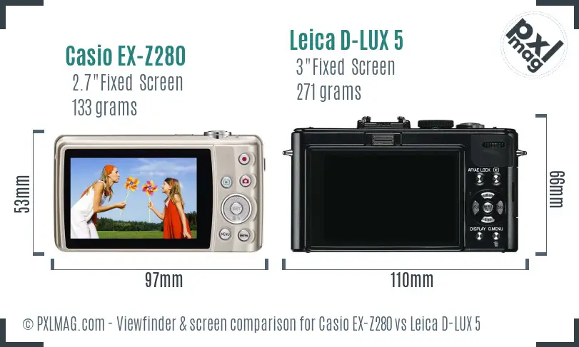 Casio EX-Z280 vs Leica D-LUX 5 Screen and Viewfinder comparison
