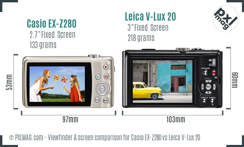 Casio EX-Z280 vs Leica V-Lux 20 Screen and Viewfinder comparison