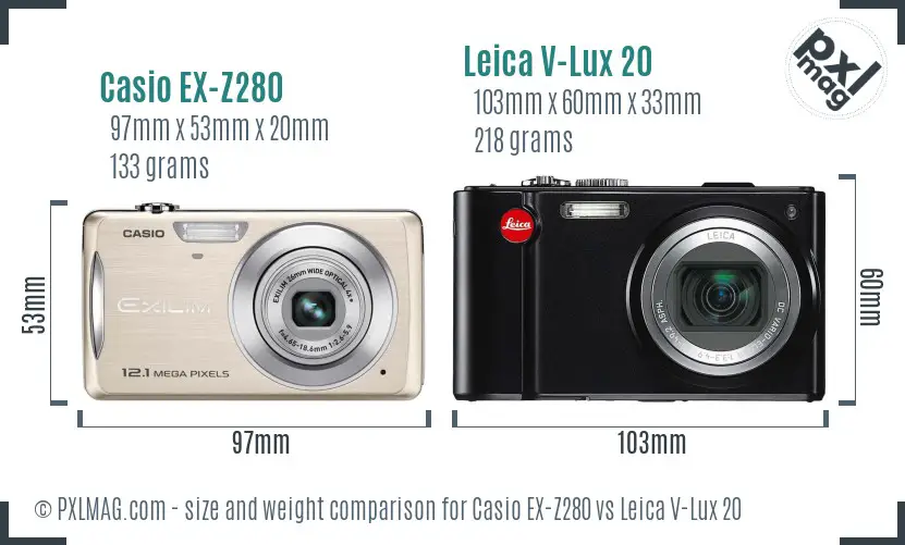 Casio EX-Z280 vs Leica V-Lux 20 size comparison