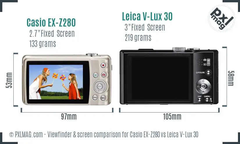 Casio EX-Z280 vs Leica V-Lux 30 Screen and Viewfinder comparison