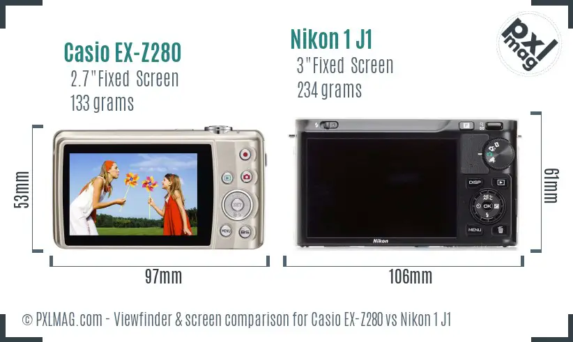Casio EX-Z280 vs Nikon 1 J1 Screen and Viewfinder comparison