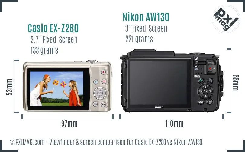 Casio EX-Z280 vs Nikon AW130 Screen and Viewfinder comparison