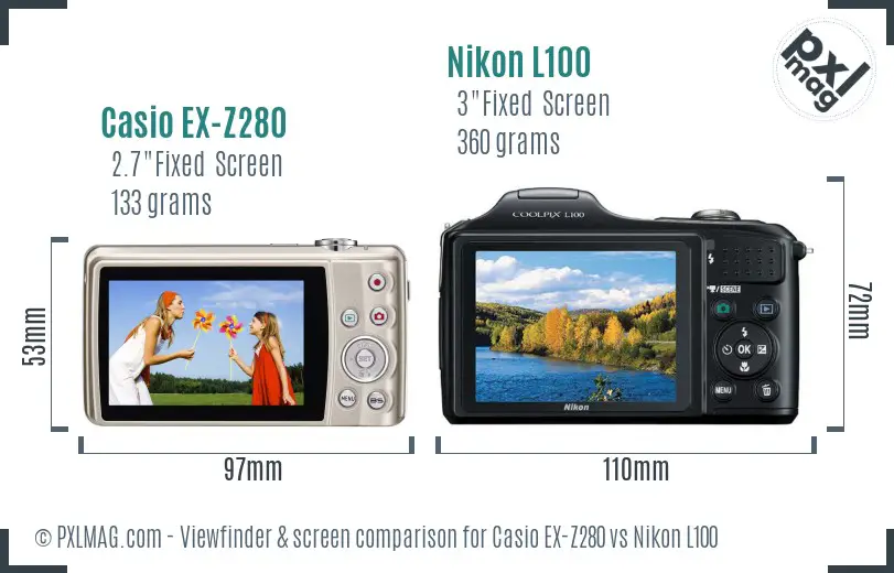 Casio EX-Z280 vs Nikon L100 Screen and Viewfinder comparison