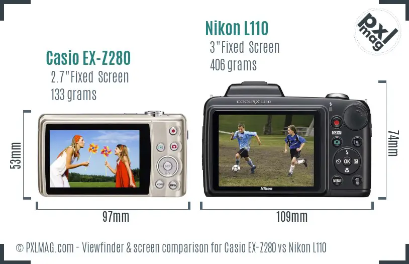 Casio EX-Z280 vs Nikon L110 Screen and Viewfinder comparison