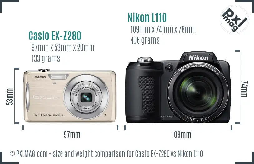 Casio EX-Z280 vs Nikon L110 size comparison