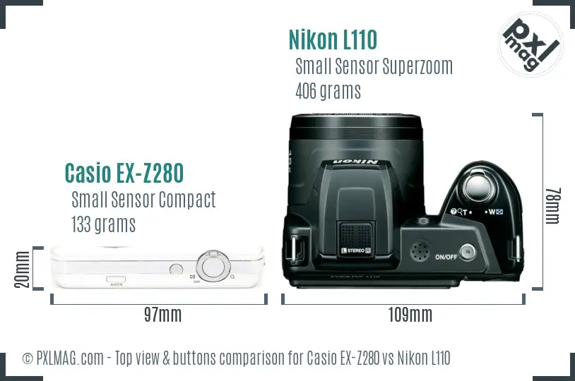 Casio EX-Z280 vs Nikon L110 top view buttons comparison