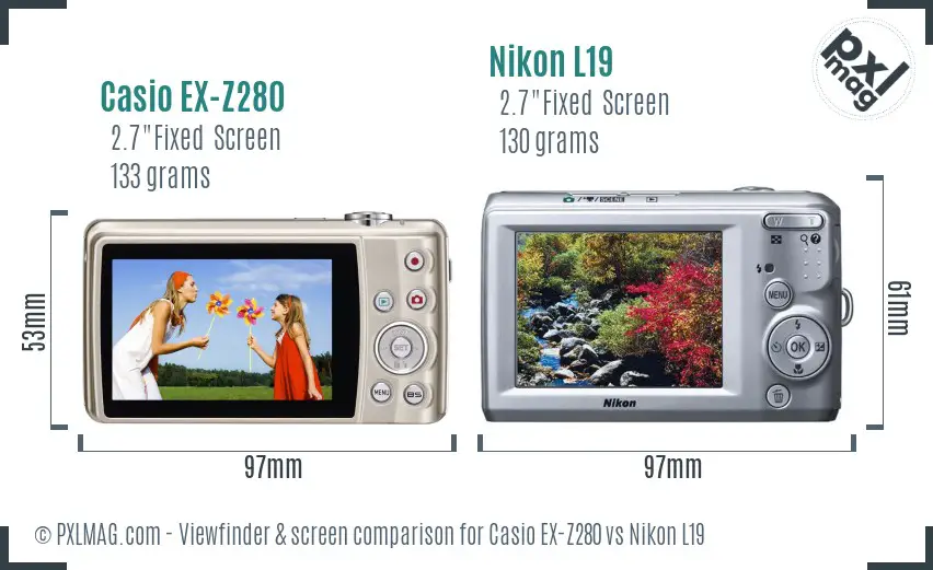 Casio EX-Z280 vs Nikon L19 Screen and Viewfinder comparison