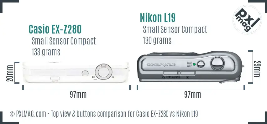 Casio EX-Z280 vs Nikon L19 top view buttons comparison