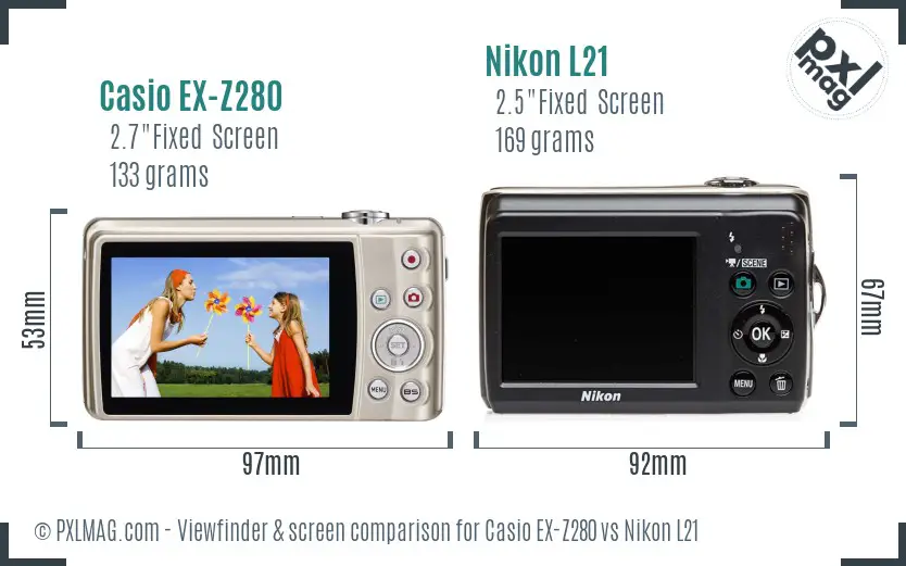 Casio EX-Z280 vs Nikon L21 Screen and Viewfinder comparison Casio EX-Z280 vs Nikon L21 Screen and Viewfinder comparison